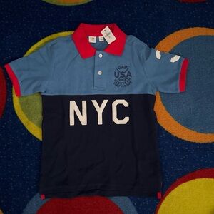 GAP Colorblock NYC Polo Shirt - Light Blue, Navy & Red
